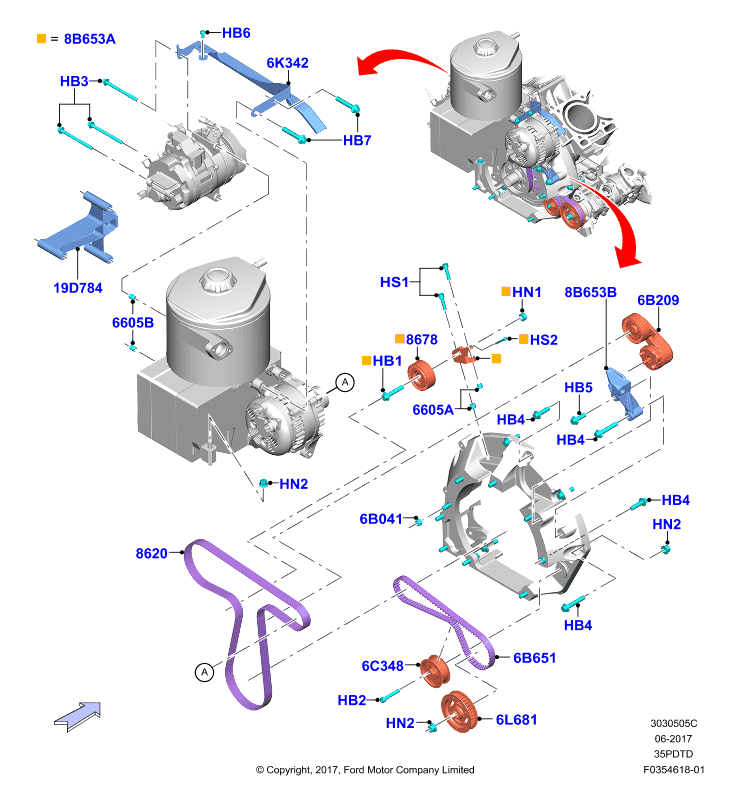 Шкивы и приводные ремни, 3.5L DOHC Turbo