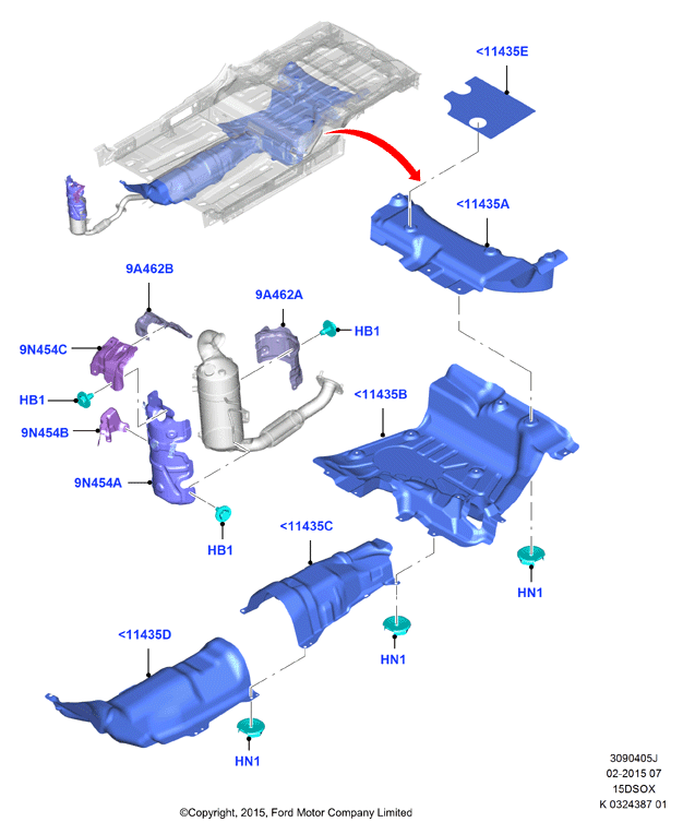 Теплозащитные экраны сист.выпуска, 1.5L SOHC DI TC I4 DIESEL  (15DSOX)