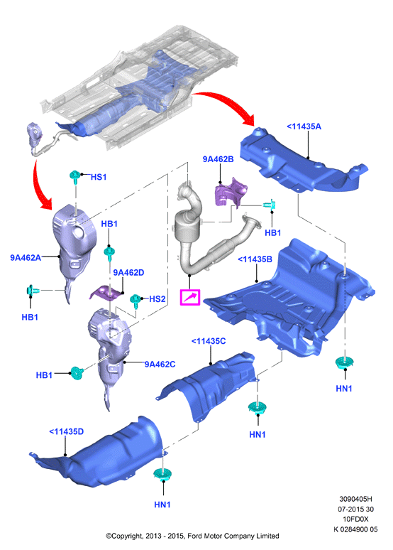 Теплозащитные экраны сист.выпуска, 1.0L 3 CYL Fox             (10FD0X)