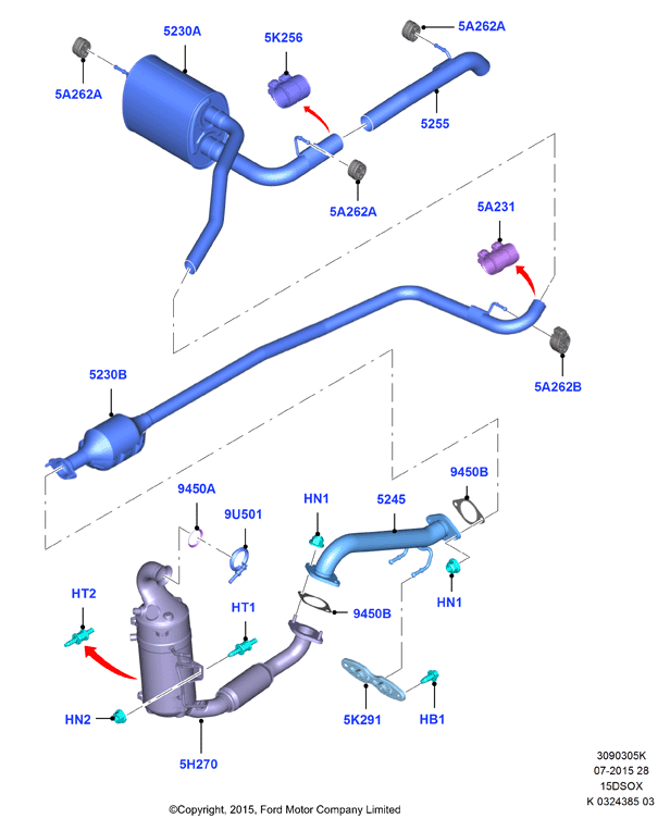 Система выпуска, 1.5L SOHC DI TC I4 DIESEL  (15DSOX)