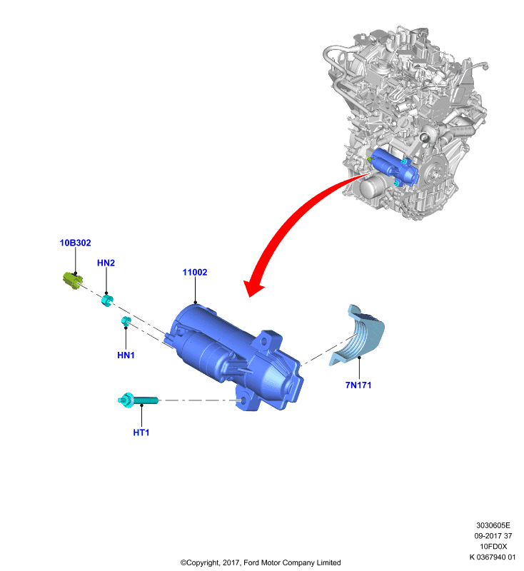 Опоры стартера, 1.0L 3 CYL Fox (10FD0X)