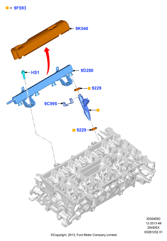 Топливные форсунки и трубопроводы, 2.5L I4 16v DOHC EFI