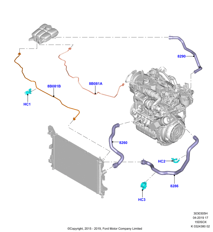 Трубопр.и шланги сист.охлажд., 1.5L SOHC DI TC I4 DIESEL  (15DSOX)