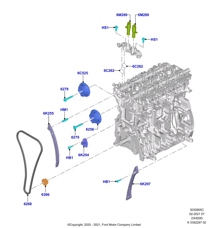 Газораспределительный механизм, 2.3L TiVCT Turbo Charge (23HD0D_T)