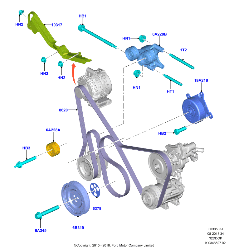 Шкивы и приводные ремни, 3.2 Duratorq Diesel