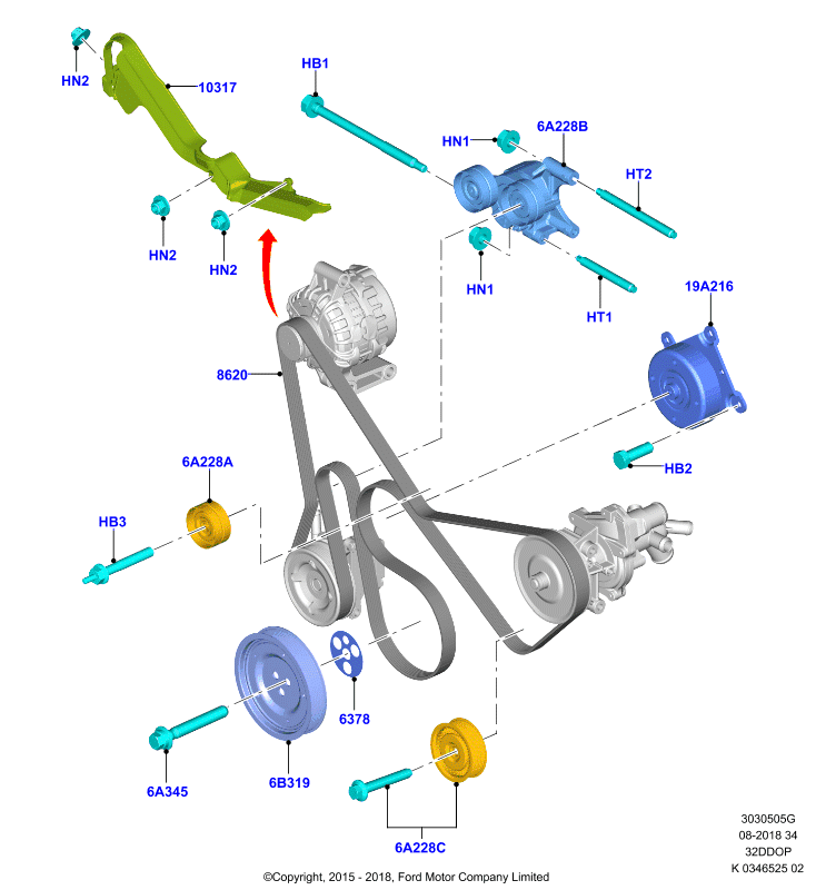 Шкивы и приводные ремни, 3.2 Duratorq Diesel