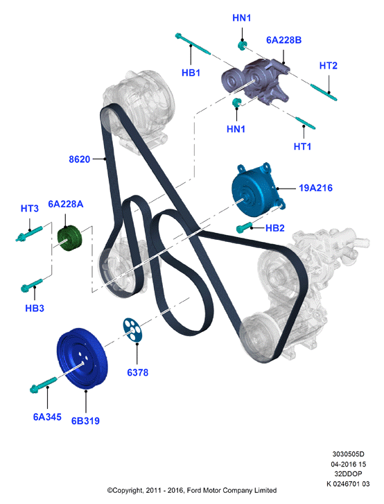 Шкивы и приводные ремни, 3.2 Duratorq Diesel