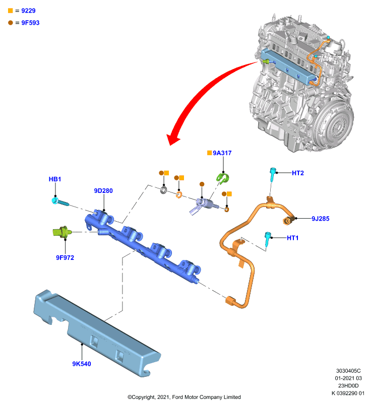 Топливные форсунки и трубопроводы, 2.3L TiVCT Turbo Charge  (23HD0D_T)