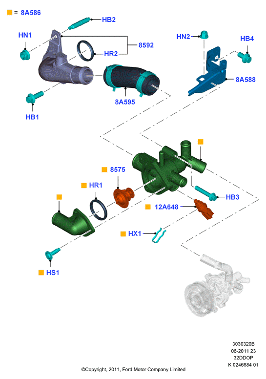 Термостат/корпус и сопут.эл-ты, 3.2 Duratorq Diesel
