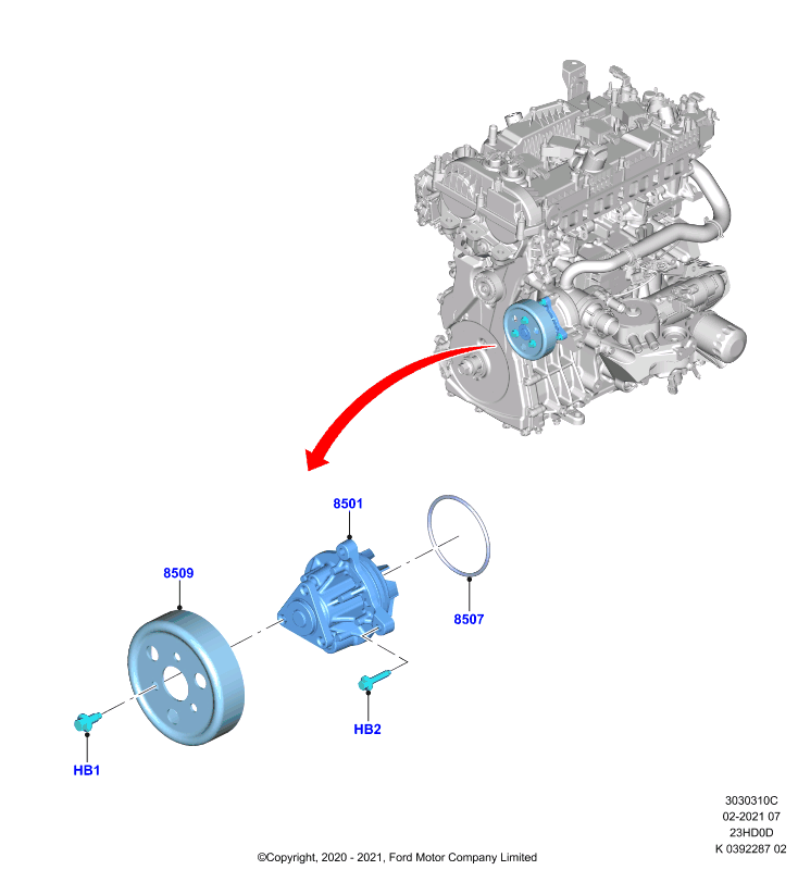 Насос охлаждающей жидкости, 2.3L TiVCT Turbo Charge (23HD0D_T)
