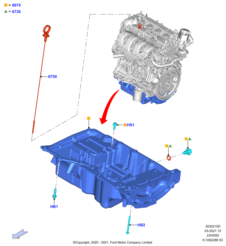 Масл. картер/указат. уровня масла, 2.3L TiVCT Turbo Charge  (23HD0D_T)