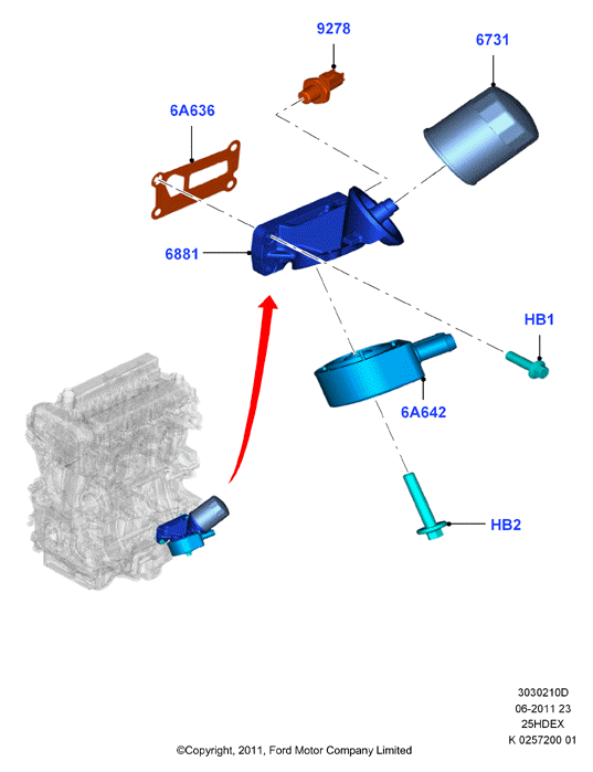 Масляный радиатор и фильтр, 2.5L I4 16v DOHC EFI