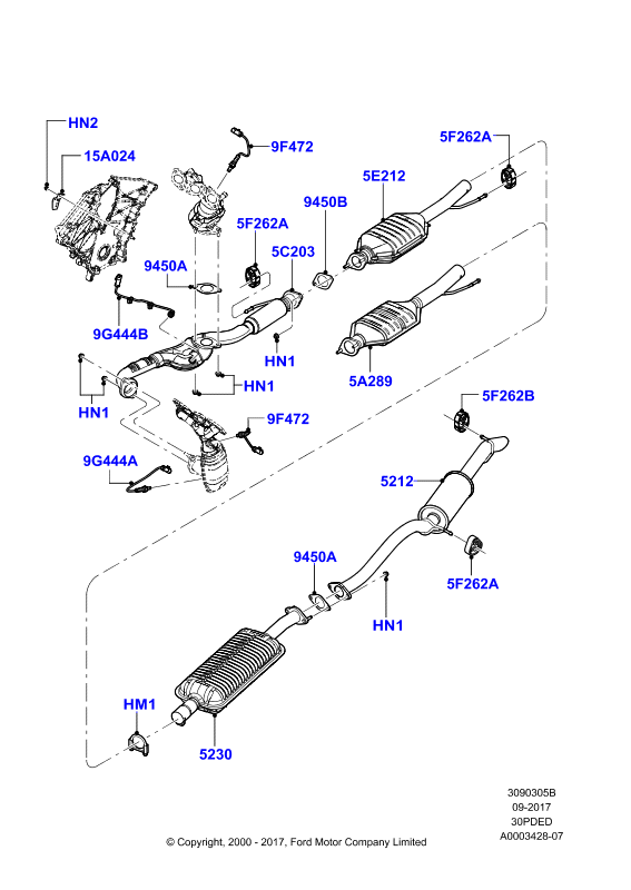 Система выпуска, 3.0 V6 DOHC 24v Duratec