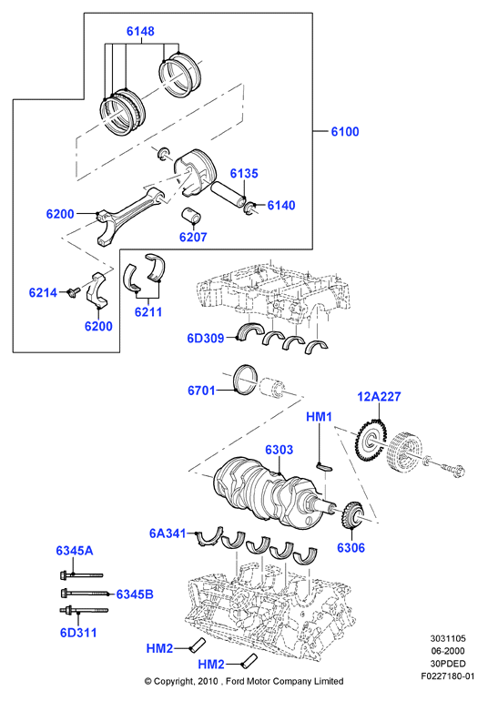 Коленчатый вал/поршни и подшипники, 3.0 V6 DOHC 24v Duratec