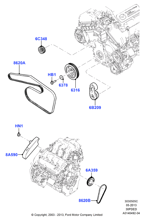 Шкивы и приводные ремни, 3.0 V6 DOHC 24v Duratec