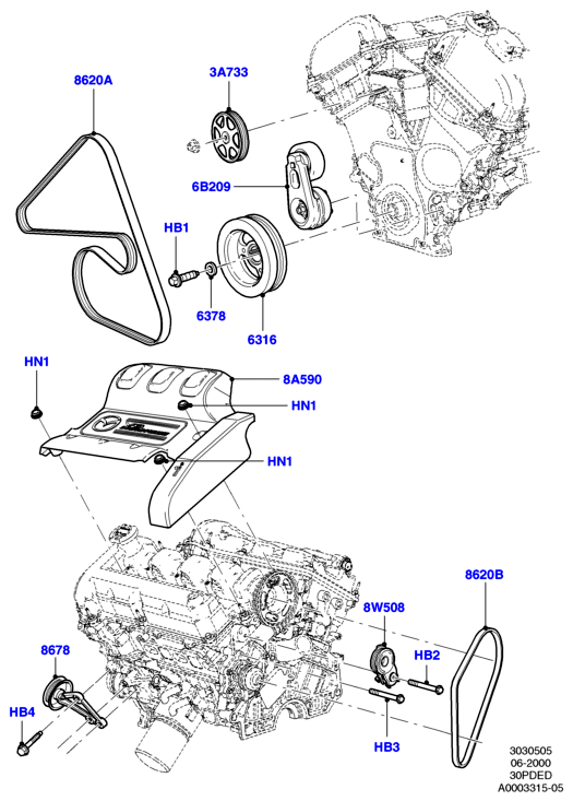 Шкивы и приводные ремни, 3.0 V6 DOHC 24v Duratec