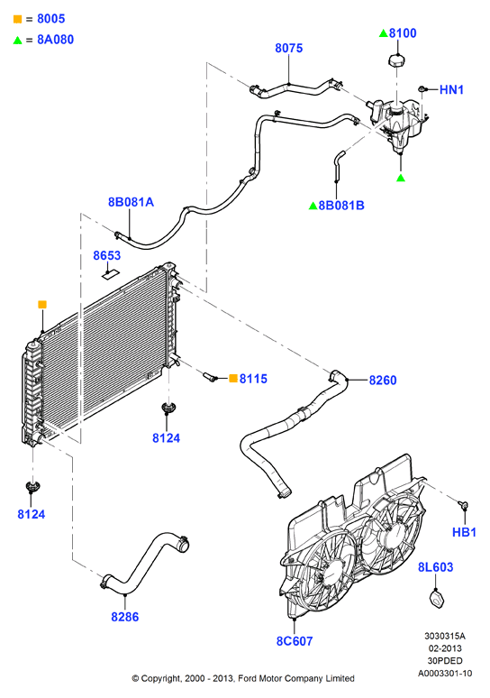Радиатор/расшр.бачок для охл.жидк., 3.0 V6 DOHC 24v Duratec