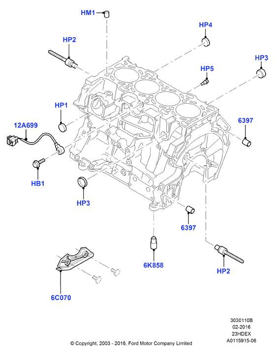 Блок цилиндров и заглушки, 2.3L I4 16v DOHC EFI