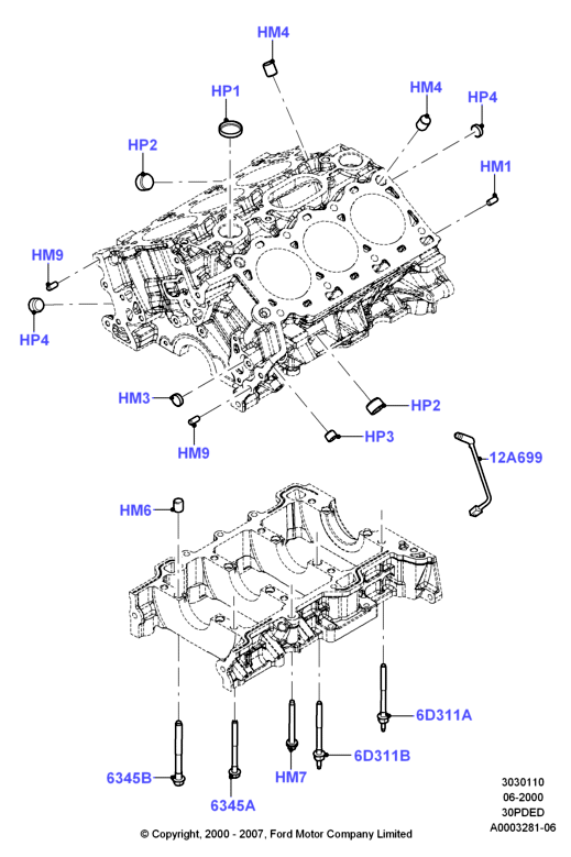 Блок цилиндров и заглушки, 3.0 V6 DOHC 24v Duratec