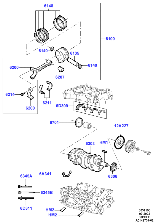Коленчатый вал/поршни и подшипники, 3.0 V6 DOHC 24v Duratec