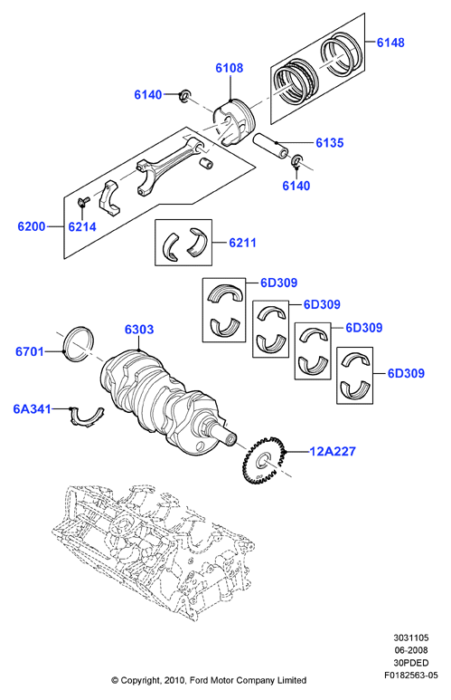 Коленчатый вал/поршни и подшипники, 3.0 V6 DOHC 24v Duratec