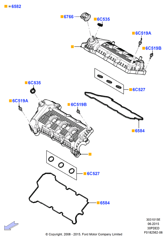 Крышка головки цилиндров, 3.0 V6 DOHC 24v Duratec