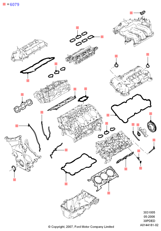 Комплект прокладок двигателя, 3.0 V6 DOHC 24v Duratec