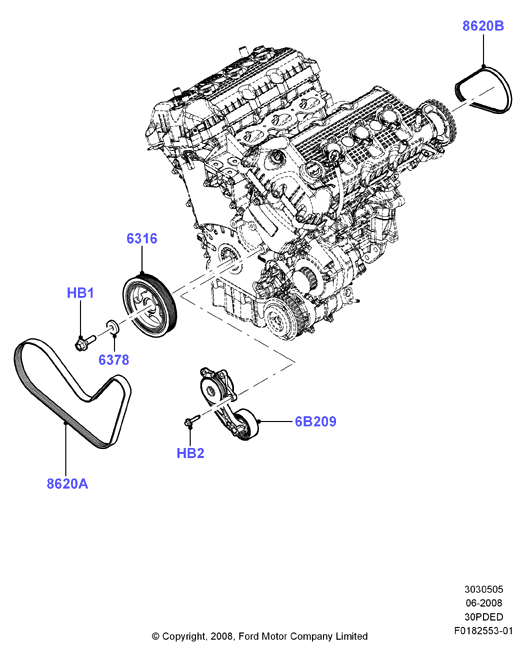Шкивы и приводные ремни, 3.0 V6 DOHC 24v Duratec