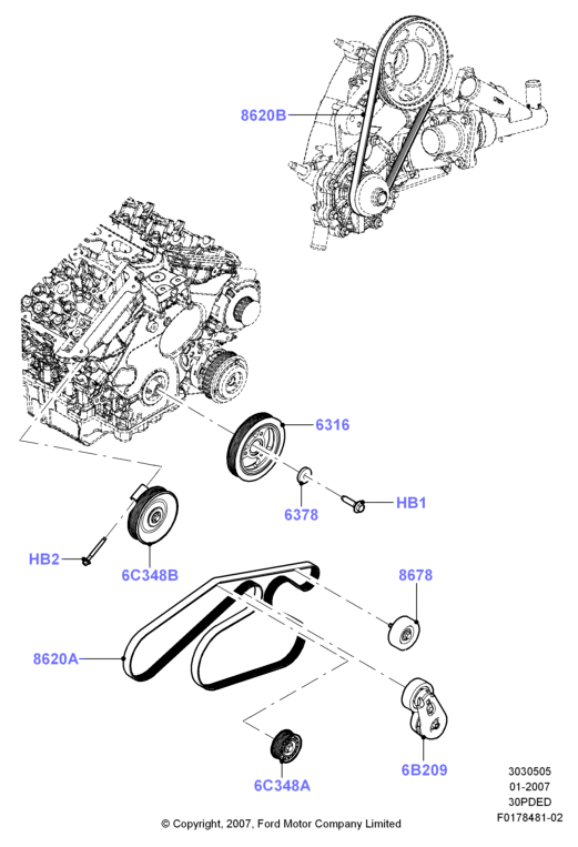 Шкивы и приводные ремни, 3.0 V6 DOHC 24v Duratec
