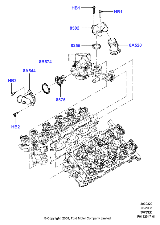 Термостат/корпус и сопут.эл-ты, 3.0 V6 DOHC 24v Duratec