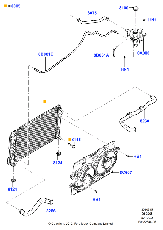 Радиатор/расшр.бачок для охл.жидк., 3.0 V6 DOHC 24v Duratec