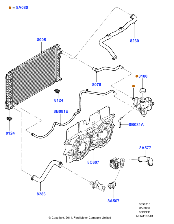 Радиатор/расшр.бачок для охл.жидк., 3.0 V6 DOHC 24v Duratec