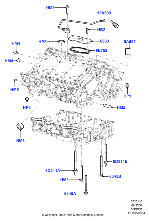 Блок цилиндров и заглушки, 3.0 V6 DOHC 24v Duratec