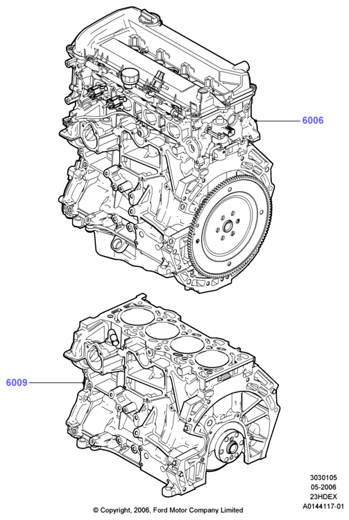 Сервисн.двиг.и неукомпл.блок цил., 2.3L I4 16v DOHC EFI