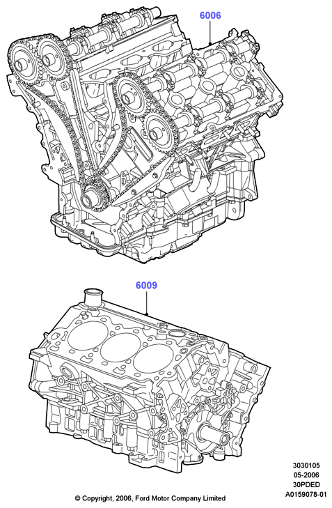 Сервисн.двиг.и неукомпл.блок цил., 3.0 V6 DOHC 24v Duratec