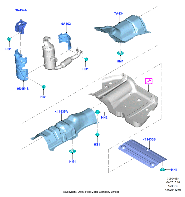 Теплозащитные экраны сист.выпуска, 1.5L SOHC DI TC I4 DIESEL (15DSOX)