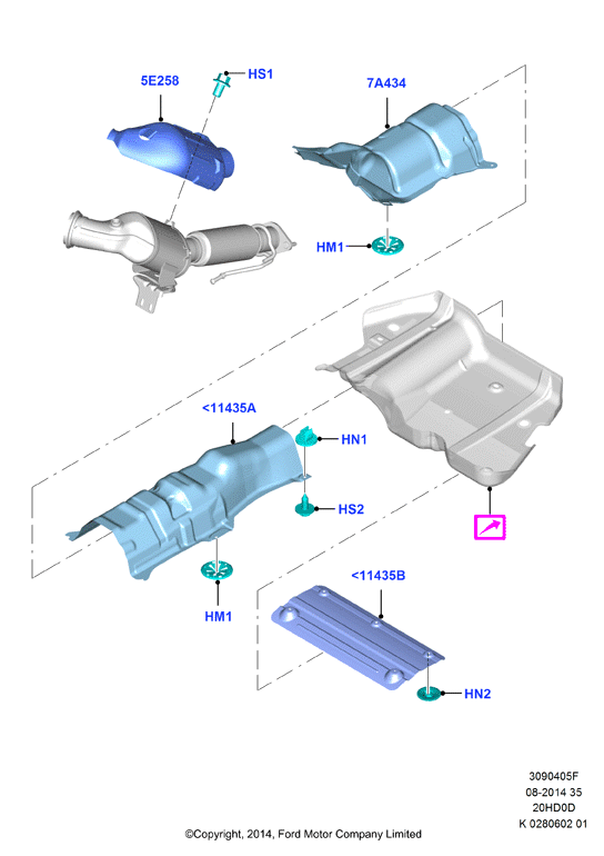 Теплозащитные экраны сист.выпуска, 2.0L IVCT Turbo