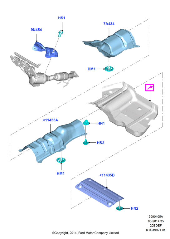 Теплозащитные экраны сист.выпуска, 2.0 4V DOHC NA I4 Gas/Elec (20EDEF)