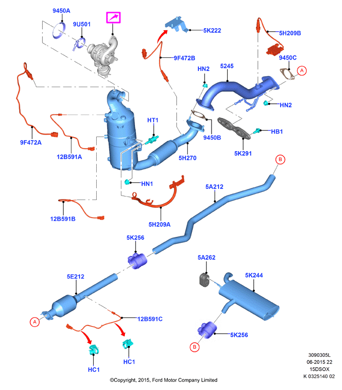 Система выпуска, 1.5L SOHC DI TC I4 DIESEL  (15DSOX)