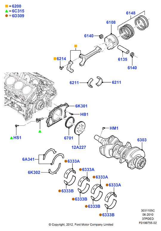 Коленчатый вал/поршни и подшипники, 3.7L DOHC 4v V6 EFI