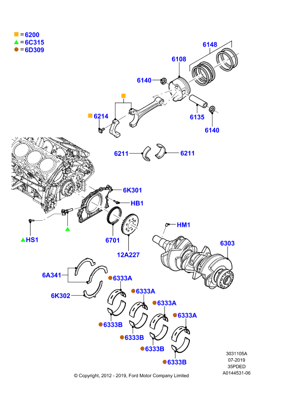 Коленчатый вал/поршни и подшипники, 3.5L DOHC VCT