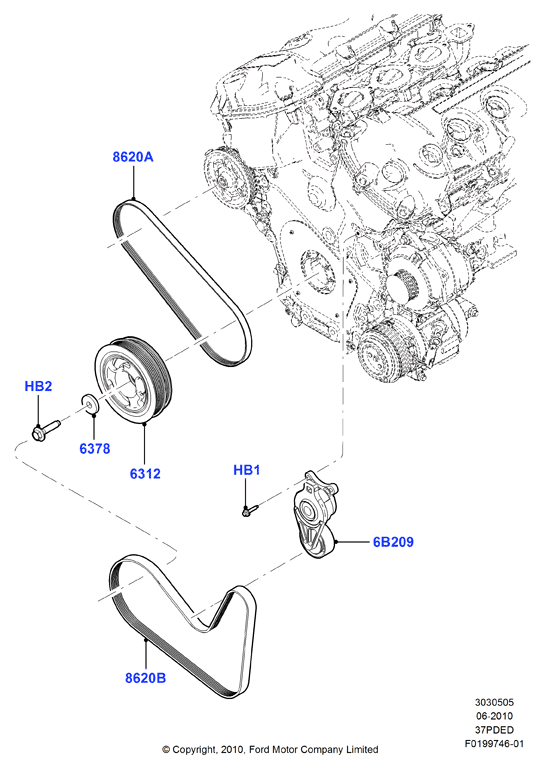 Шкивы и приводные ремни, 3.7L DOHC 4v V6 EFI