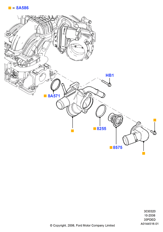 Термостат/корпус и сопут.эл-ты, 3.5L DOHC VCT