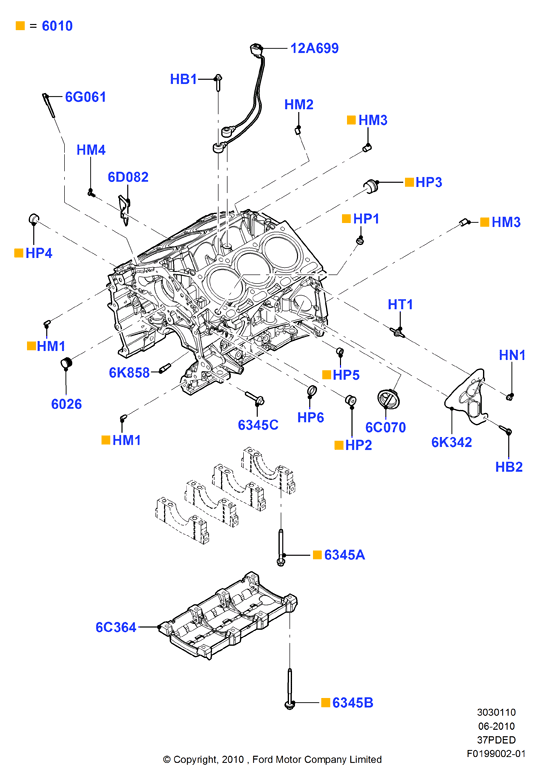Блок цилиндров и заглушки, 3.7L DOHC 4v V6 EFI