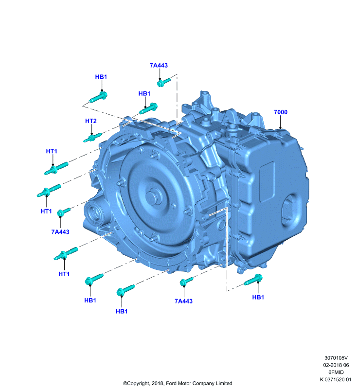 Коробка передач и привод спидометра, 6F 6 Speed Mid Range Auto