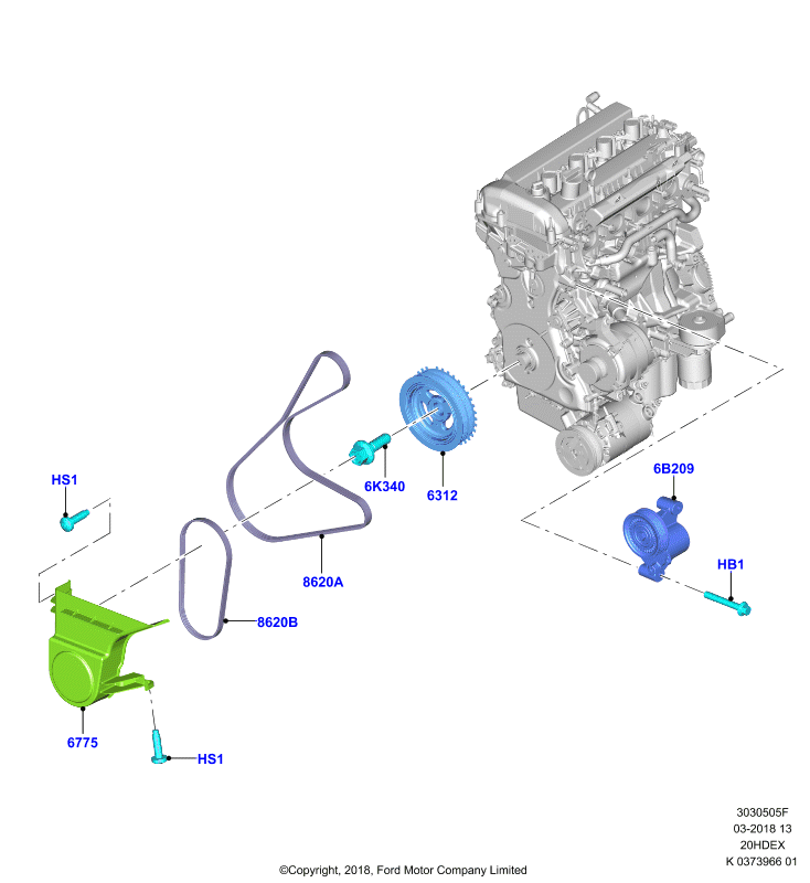 Шкивы и приводные ремни, 2.0L 16V DOHC EFI