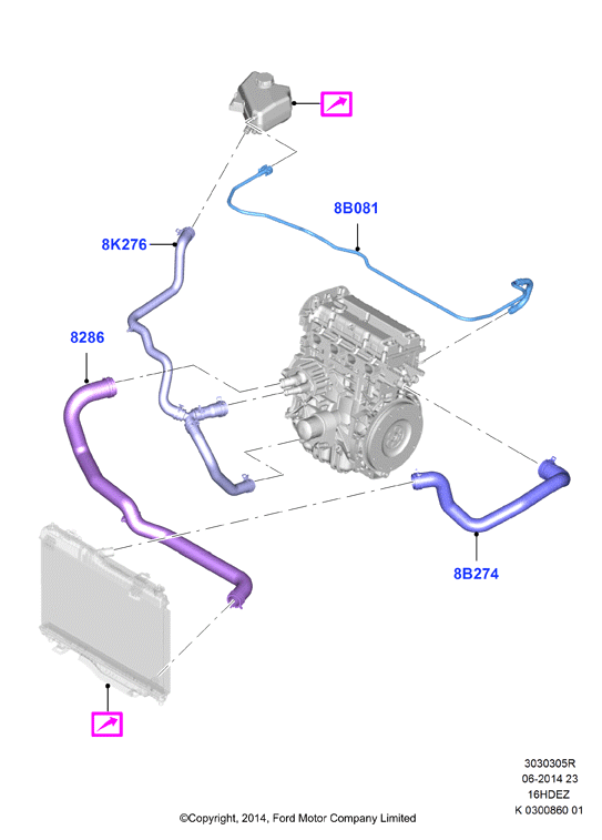 Трубопр.и шланги сист.охлажд., Zetec 1.6 DOHC EFI