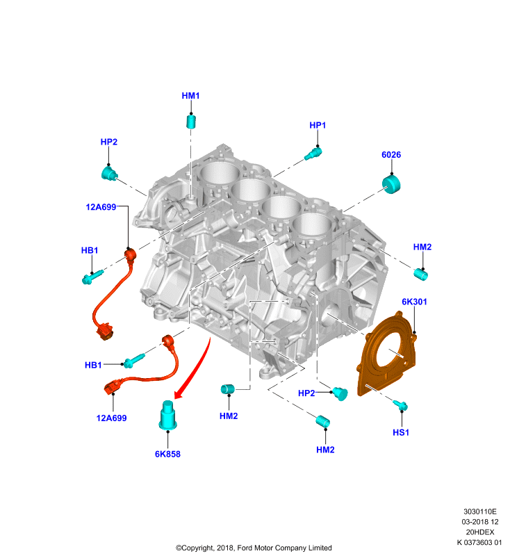 Блок цилиндров и заглушки, 2.0L 16V DOHC EFI