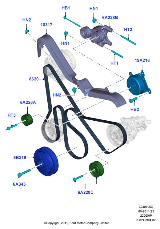 Шкивы и приводные ремни, 2.2 Duratorq TC
