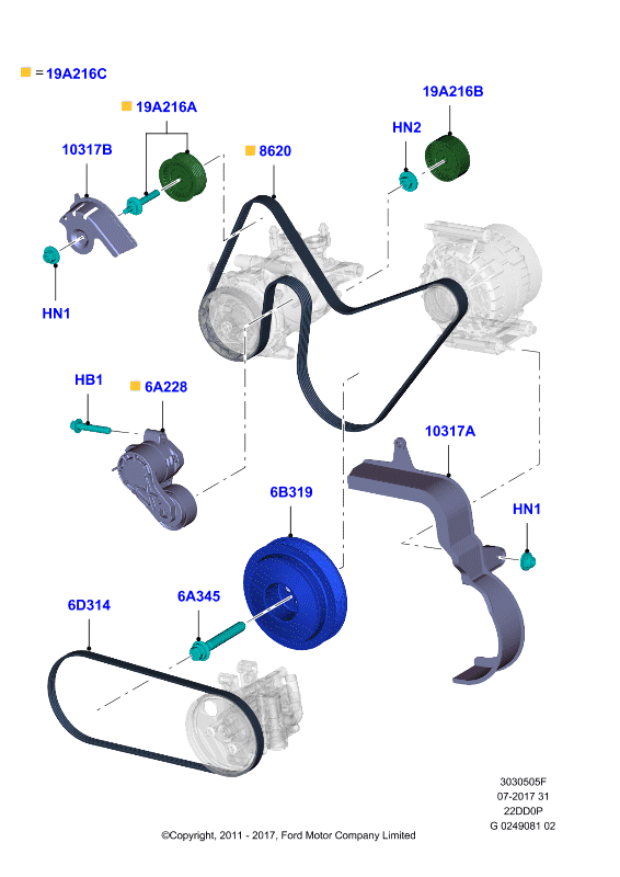 Шкивы и приводные ремни, 2.2 Duratorq TC